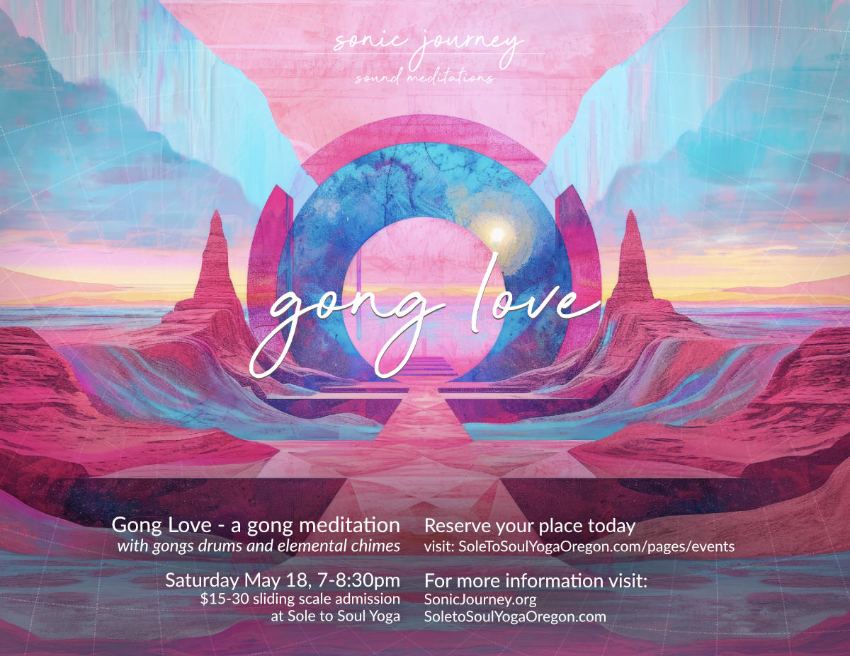 Fantasy architecture poster for the May Gong Love at Sole to Soul Yoga in Albany