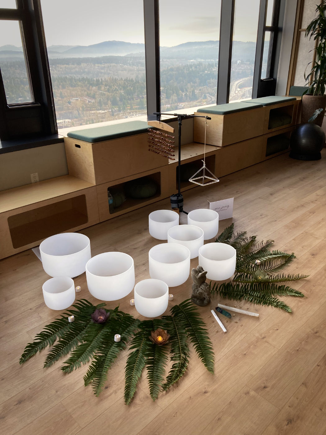 A small Sonic Journey setup with bowls at Amazon Bellevue