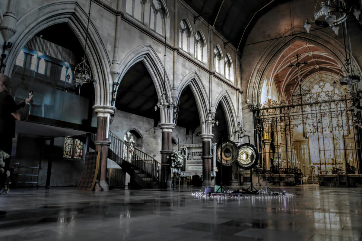 epic private sound bath location in a massive cathedral